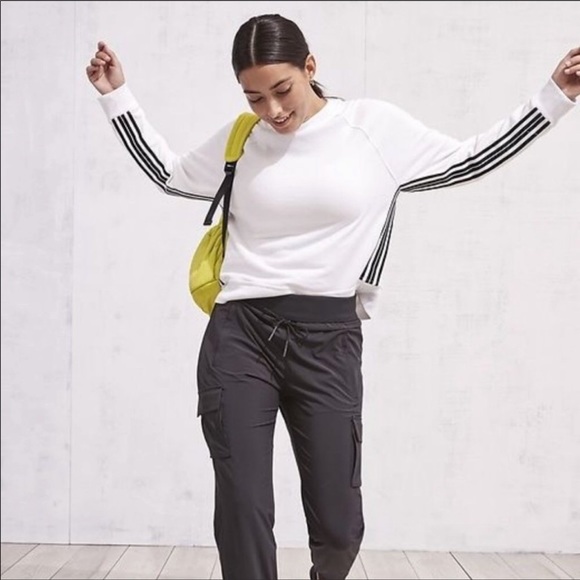 Athleta White 24/7 Striped Crew Sweatshirt Fleece Organic Cotton Size M - Picture 3 of 4